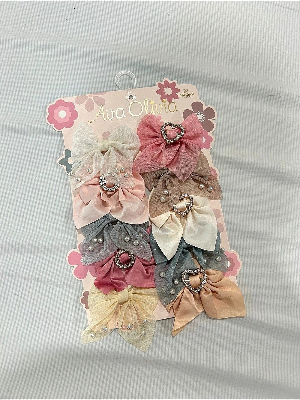 Ava Olivia 8-Piece Bow Hair Clip Set in Pink & Gray NWT